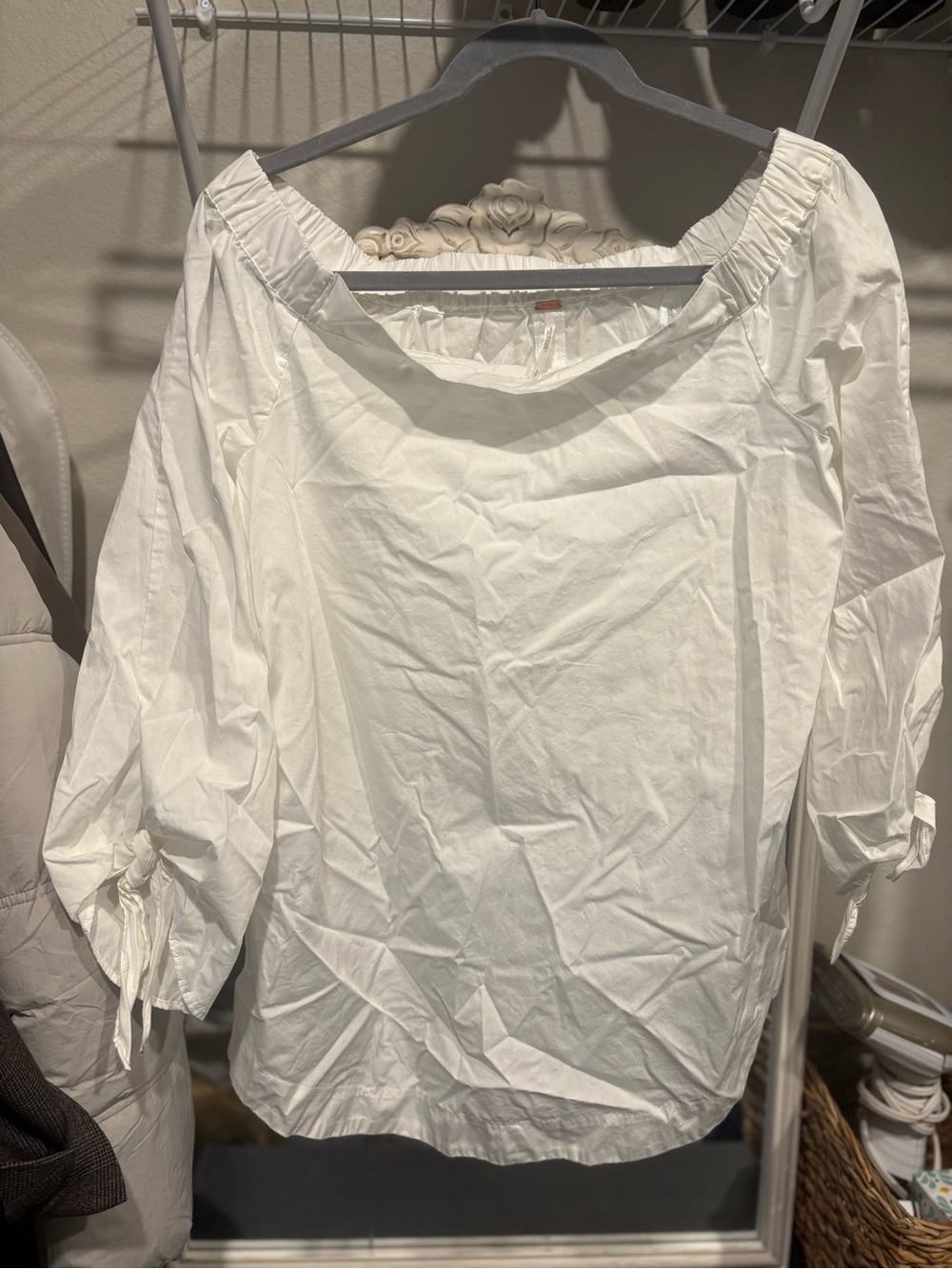 Free People White Off-the-Shoulder Tie Sleeve Blouse